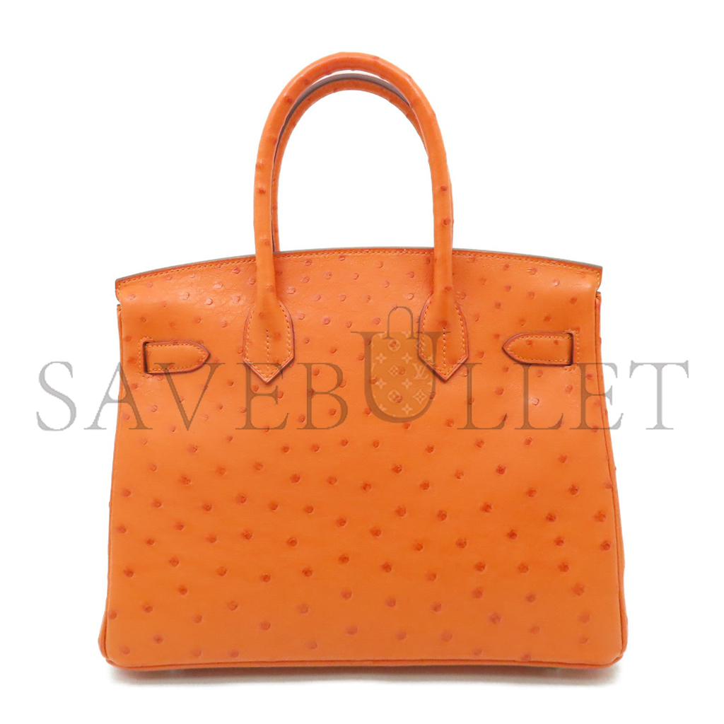 HERMÈS MASTER BIRKIN 25 OSTRICH LEATHER ORANGE SILVER BUCKLE H041944CK73 (25*20*13cm)